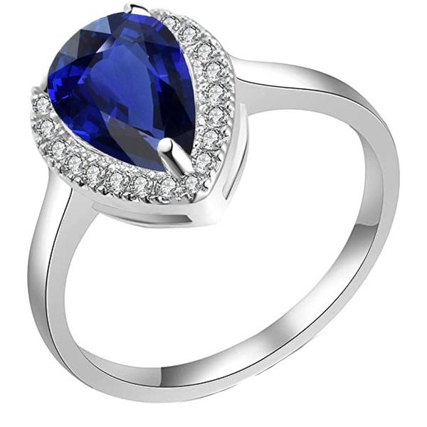 66987 3.50 CT Halo Deep Blue White Gold & Diamonds Sapphire Ring, Size 6.5