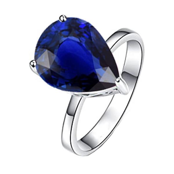 66989 3 CT Solitaire Pear Deep Blue Sapphire Ring, Size 6.5