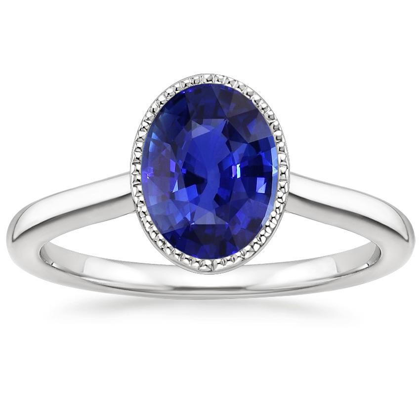 66995 2.50 CT Oval Solitaire Blue Sapphire Ring Bezel Set, Size 6.5