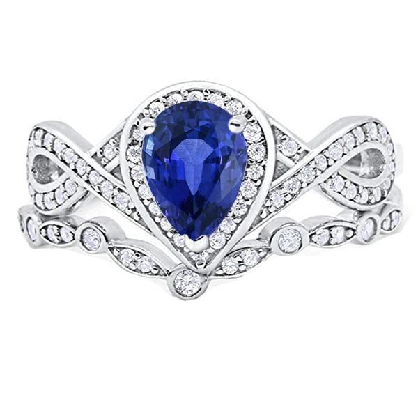 66996 3.50 CT Diamond Ceylon Sapphire Set Crown Style Wedding Ring, Size 6.5