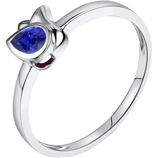 66998 1 CT White Gold Solitaire Bezel Set Blue Sapphire Anniversary Ring, Size 6.5
