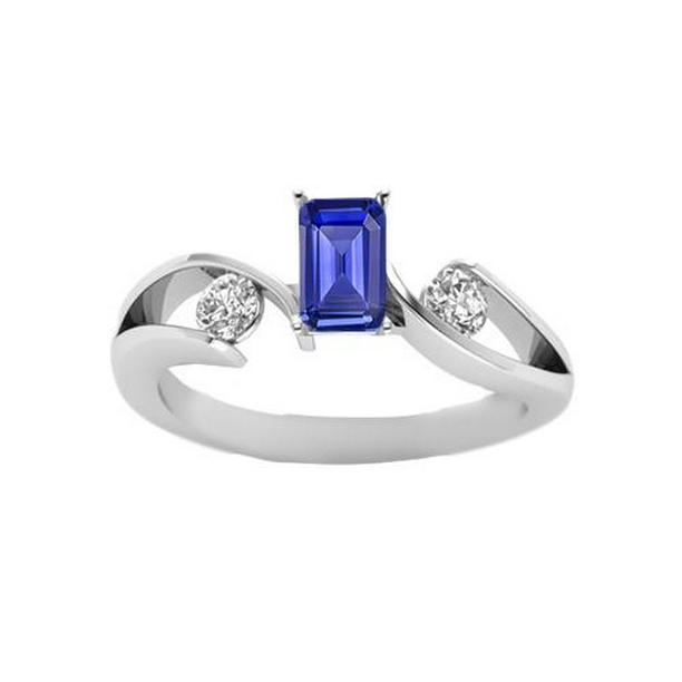 Three Stone Emerald Ceylon Sapphire 1.75 CT Bypass Style Ring, Size 6.5