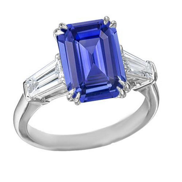 67005 3.50 CT Diamond 3 Stone Emerald Ceylon Sapphire Wedding Ring, Size 6.5