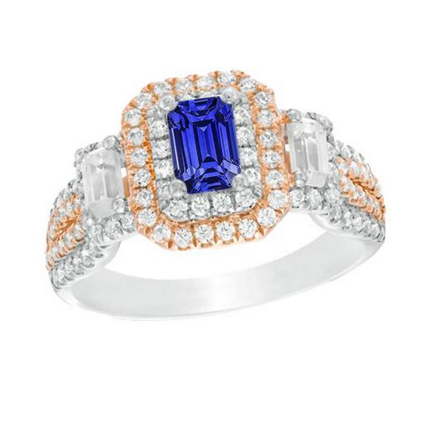Picture of Harry Chad Enterprises 67007 4 CT Double Halo Two Tone Blue Emerald & Diamonds Sapphire Ring&#44; Size 6.5
