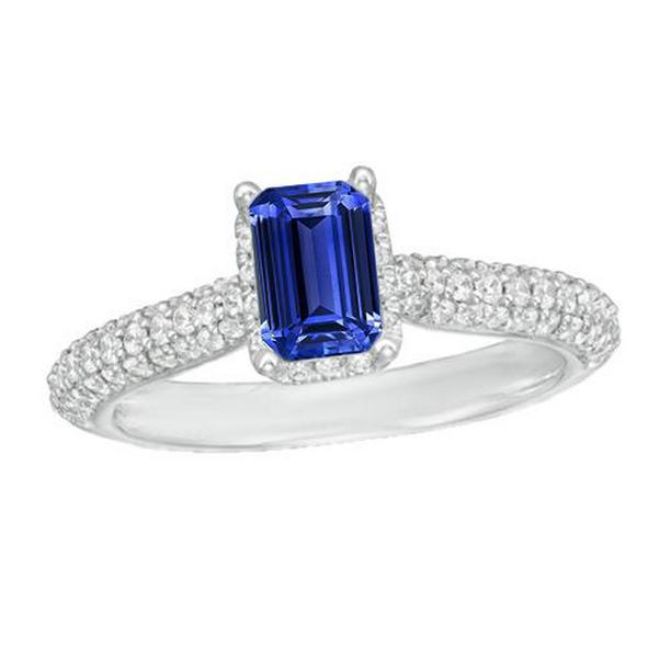 67008 3.50 CT Womens Halo Blue Sapphire Wedding Ring & Diamond Accents, Size 6.5