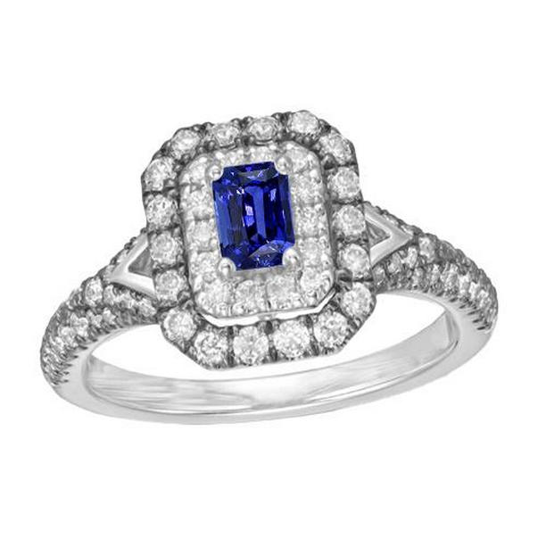 67011 3.50 CT Gemstone Double Halo Radiant Ceylon Sapphire Ring, Size 6.5