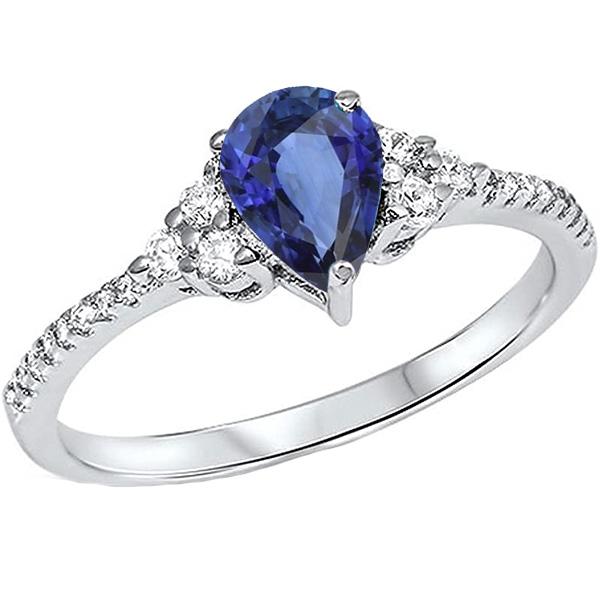 67017 3 CT Gemstone Blue Sapphire & Pave Set Diamonds Wedding Ring, Size 6.5