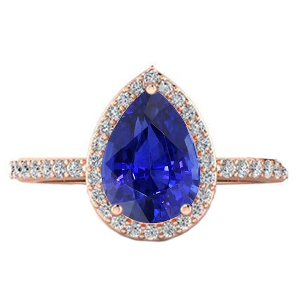 67018 4 CT Rose Gold Halo Srilanka Sapphire Ring & Diamonds, Size 6.5