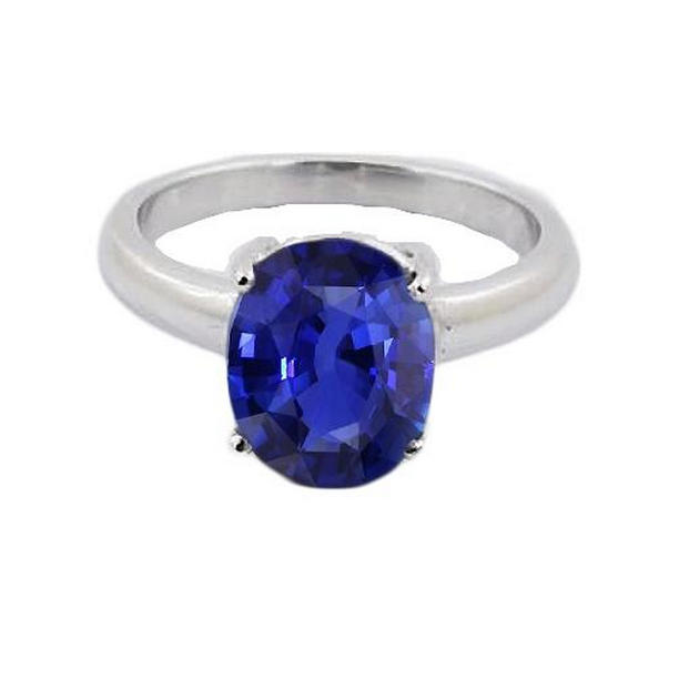 67422 1.50 CT White Gold Solitaire Oval Shaped Ceylon Sapphire Ring, Size 6.5