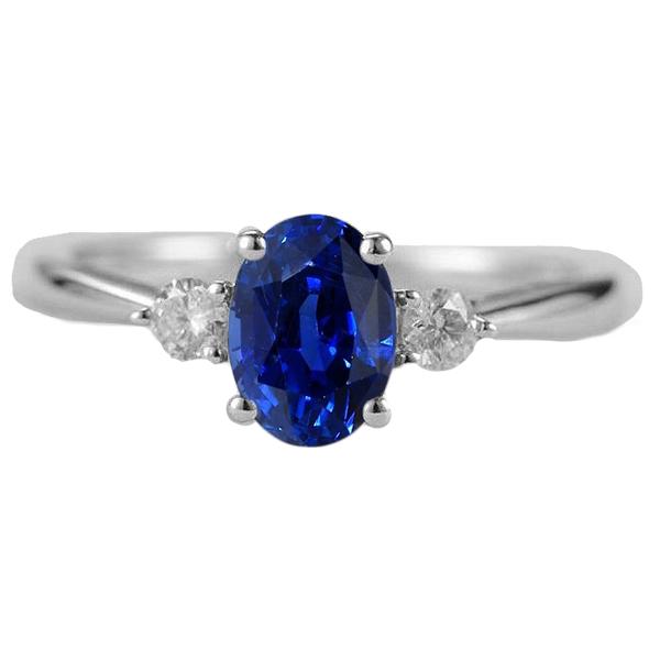 Picture of Harry Chad Enterprises 67424 2.50 CT Three Stone Oval Ceylon Sapphire & Round Diamond Ring&#44; Size 6.5
