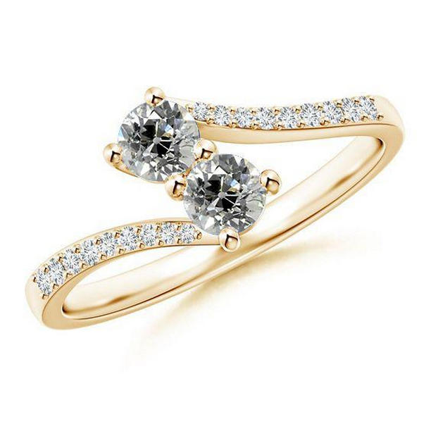 67457 2.15 CT Old Cut Two Stone Ring with Round Diamond Accents, Size 6.5