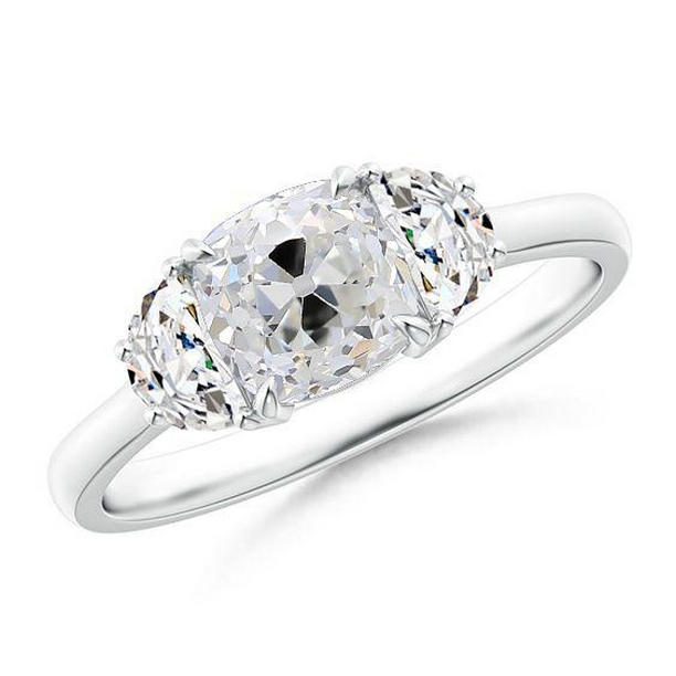 Picture of Harry Chad Enterprises 67470 Cushion Old Cut 4.50 CT with Marquise & Half Moons Diamond Ring&#44; Size 6.5