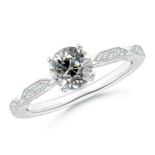 2 CT Vintage Style Round Old Cut Diamond Ring, White Gold - Size 6.5