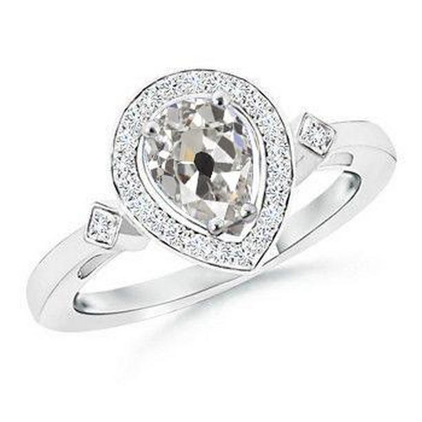 Picture of Harry Chad Enterprises 67475 1.50 CT Halo Engagement Old Mine Cut Pear Diamond Ring&#44; Size 6.5