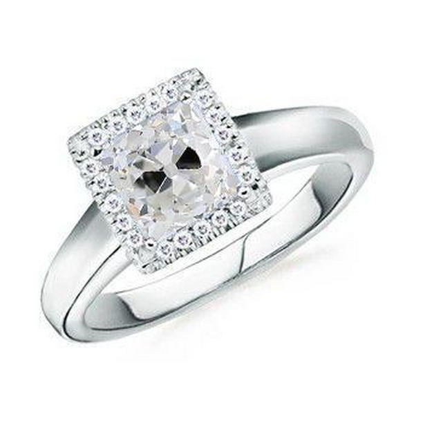 Halo Cushion Old Miner 2 CT White Gold Thick Shank Diamond Ring, Size 6.5