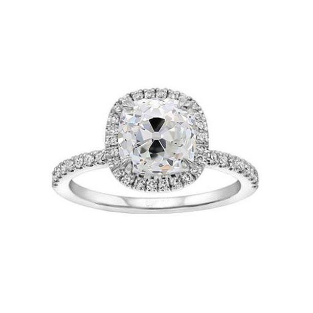 67482 1.75 CT Old European Diamond Halo Ring with Round Cut Accents, Size 6.5