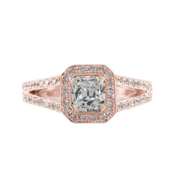 Picture of Harry Chad Enterprises 67487 Rose Gold Halo Cushion Old Miner 2 CT Split Shank Diamond Ring&#44; Size 6.5