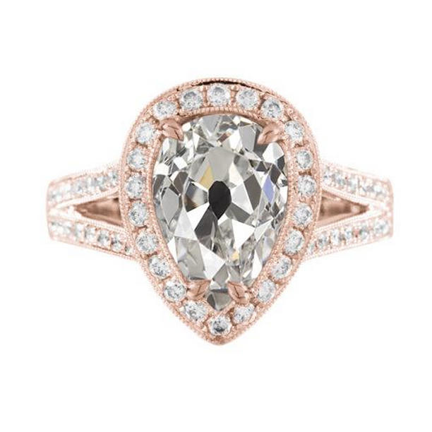 Picture of Harry Chad Enterprises 67492 3.50 CT Old Cut Pear Halo Split Shank Diamond Ring&#44; Rose Gold - Size 6.5
