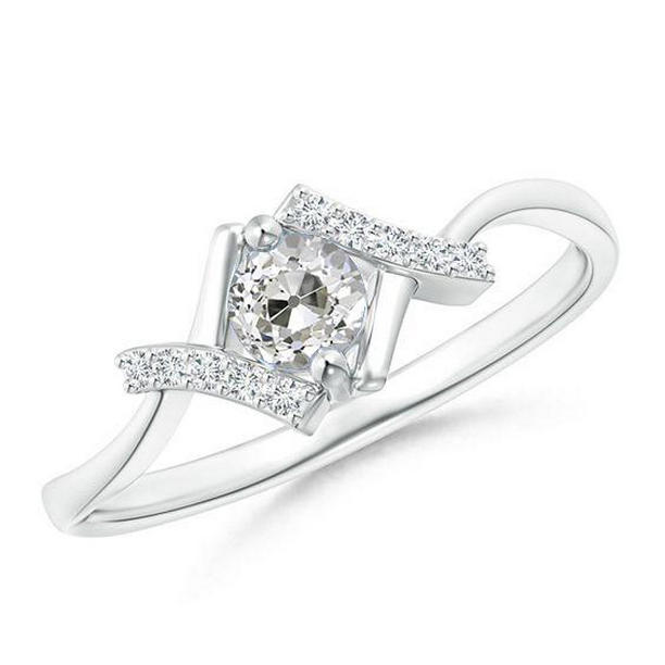 67497 White Gold Old Cut 1.50 CT Twisted Shank Diamond Ring, Size 6.5