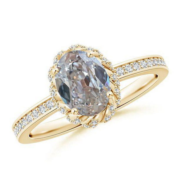 Picture of Harry Chad Enterprises 67499 Halo Oval Old Mine Cut 2.65 CT Accented Diamond Ring&#44; Yellow Gold - Size 6.5