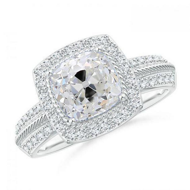 Picture of Harry Chad Enterprises 67508 Halo Cushion Old Cut 3.50 CT Pave Set Accents Diamond Ring&#44; Size 6.5