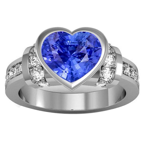 67918 4 CT Diamond Bezel Set Light Blue Sapphire Wedding Ring, 14K Gold - Size 6.5