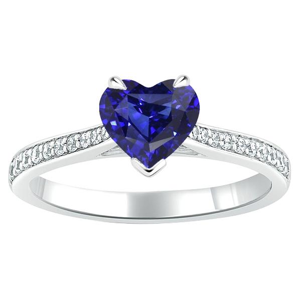 Diamond 3 CT Gold Srilankan Sapphire Tapered Shank Engagement Ring, Size 6.5