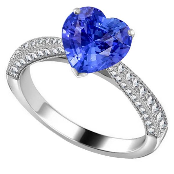 67925 Gemstone Blue 4 CT Multi Row Pave Diamonds Sapphire Ring, Size 6.5