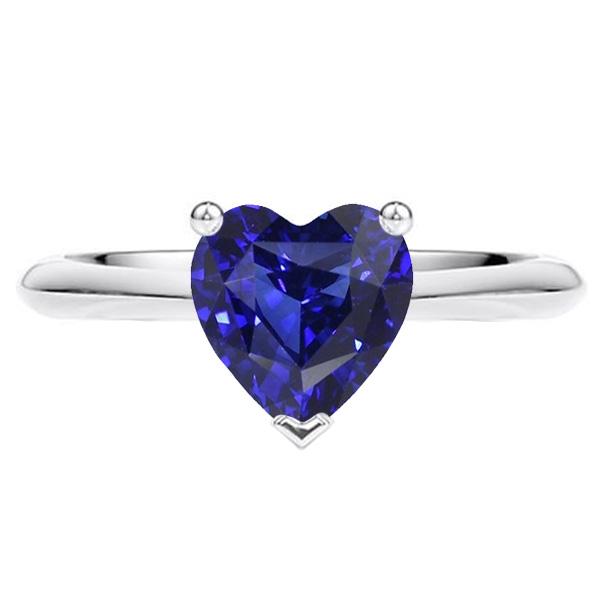 2.50 CT White Gold Ceylon Sapphire Heart Shaped Solitaire Ring, Size 6.5