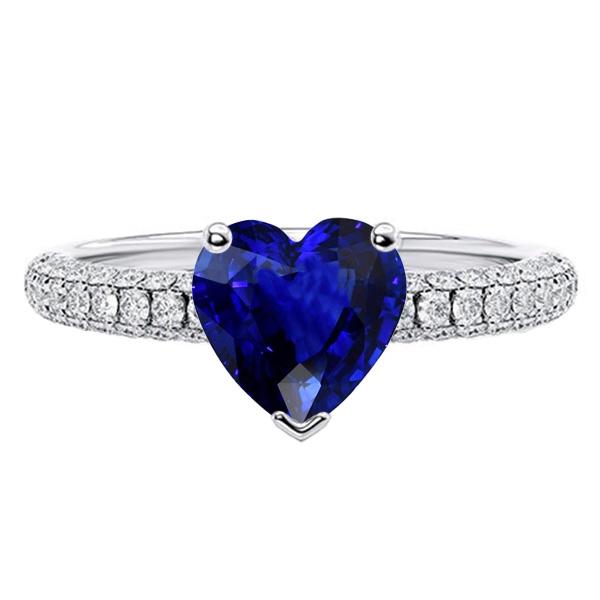 67940 Gold Blue Sapphire 4 CT Multi Row Pave Set Diamonds Gemstone Ring, Size 6.5