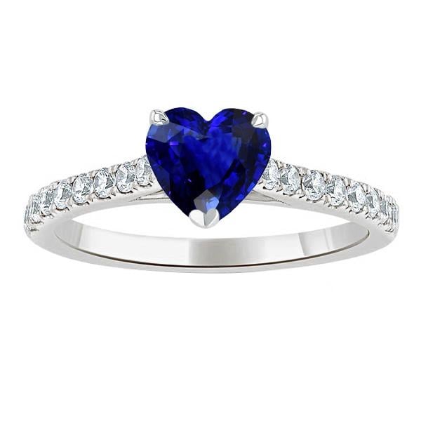 2.50 CT Round Diamond Heart Cut Cathedral Setting Sapphire Ring, Size 6.5