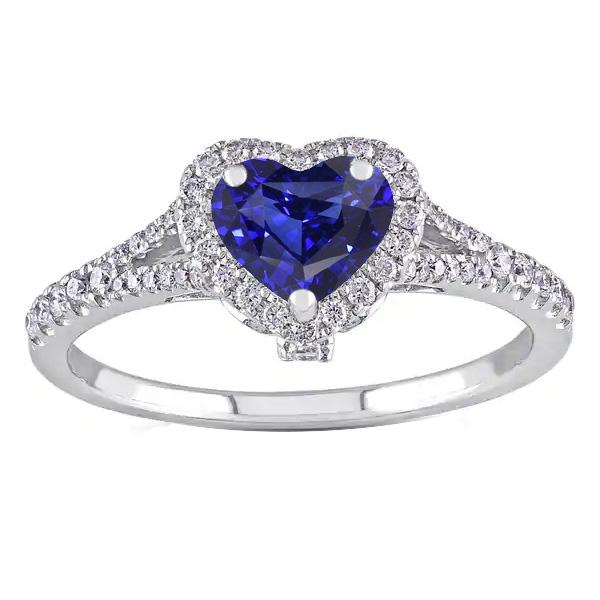 67948 3.50 CT Halo Heart Blue Pave Split Shank Diamonds Sapphire Ring, Size 6.5