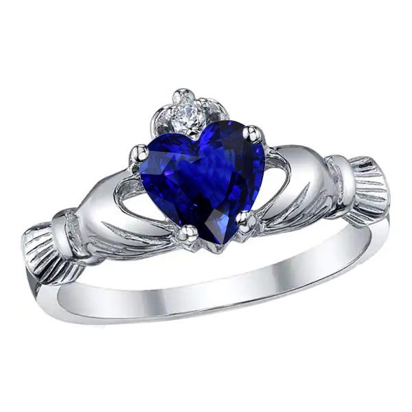 67949 Gold Heart Ceylon Sapphire 2.25 CT Diamond Gemstone Ring, Size 6.5
