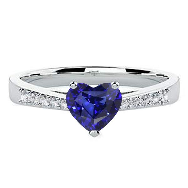 67955 2 CT Round Diamond Heart Natural Blue Sapphire Gemstone Ring, Size 6.5