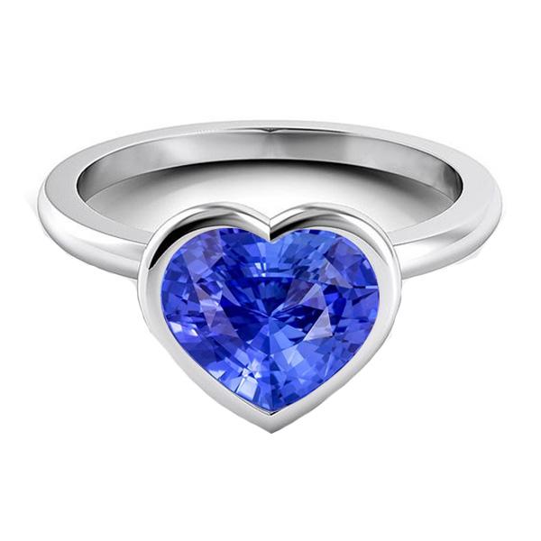 67956 2.50 CT Heart Solitaire Bezel Set Light Blue Sapphire Ring, Size 6.5