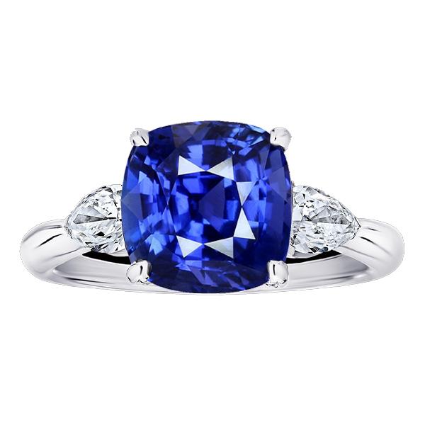 67958 3.50 CT Three Stone Pear Diamond & Cushion Blue Sapphire Ring, Size 6.5