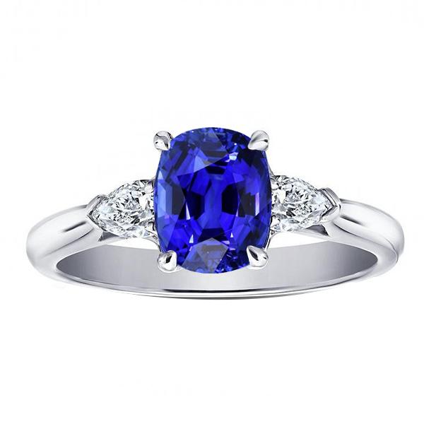 Diamond 3 Stone Pear & Oval Blue 3 CT Ladies Sapphire Ring, Size 6.5