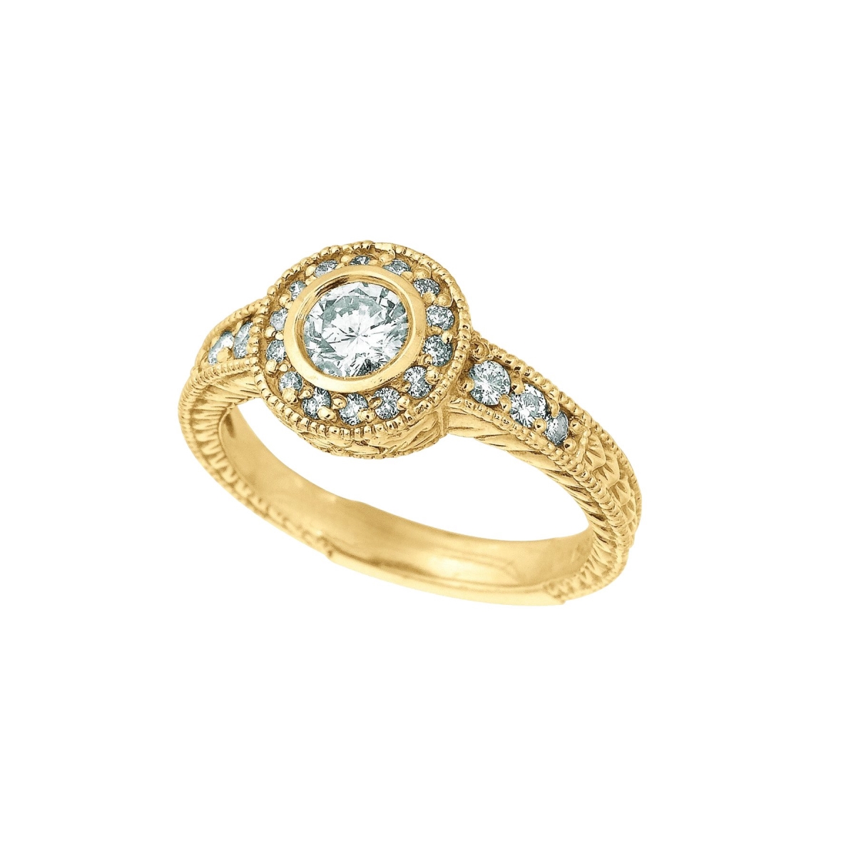 Picture of Harry Chad Enterprises 16613 1.50 CT Diamond Bezel 14K Yellow Gold Fancy Ring with Accents&#44; Size 6.5