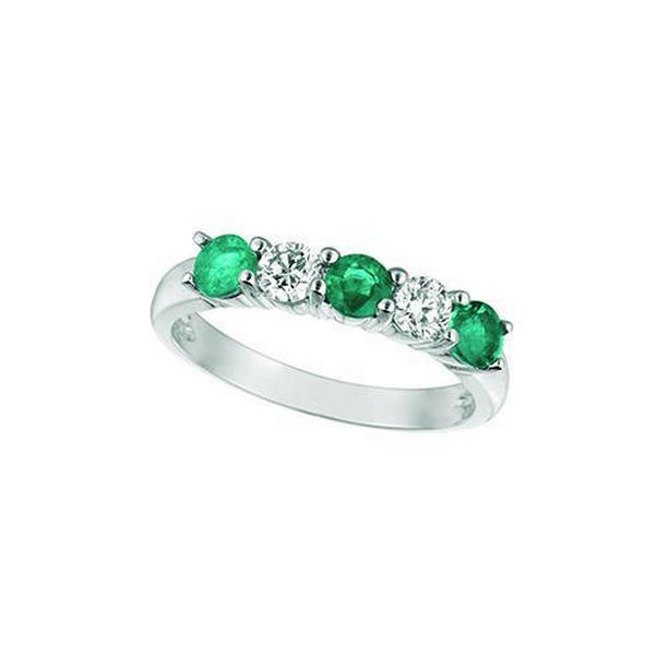 16642 Green Emerald & Diamond 1 CT Eternity Band, 14K White Gold - Size 6.5