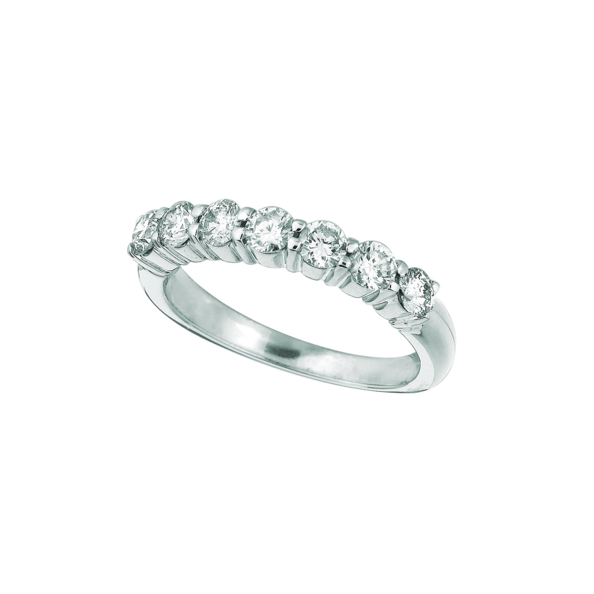 16698 1.05 CT Diamond 7 Stone Half Eternity Band, 14K White Gold - Size 6.5