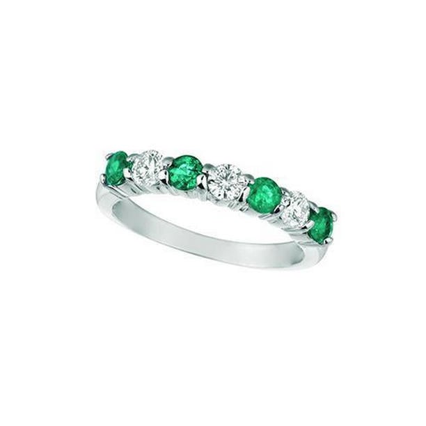 16705 0.70 CT Emerald & Diamond 7 Stone Eternity Band, 14K White Gold - Size 6.5