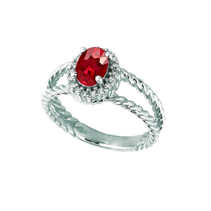 Picture of Harry Chad Enterprises 17423 1.16 CT Diamond Oval Ruby Gemstone Ring&#44; 14K White Gold - Size 6.5