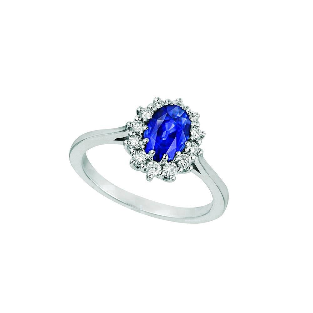 17619 1.55 CT Oval Sapphire & Diamond Fancy Ring, 14K White Gold - Size 6.5