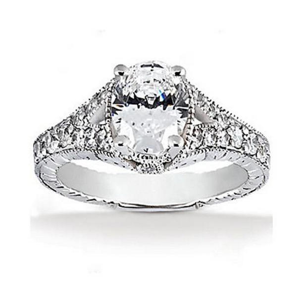 Picture of Harry Chad Enterprises 1776 1.51 CT Vintage Style Oval Diamond Engagement Ring, 14K White Gold - Size 6.5