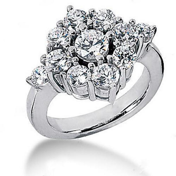 Diamond Cluster Style 3.60 CT 14K White Gold Engagement Ring, Size 6.5