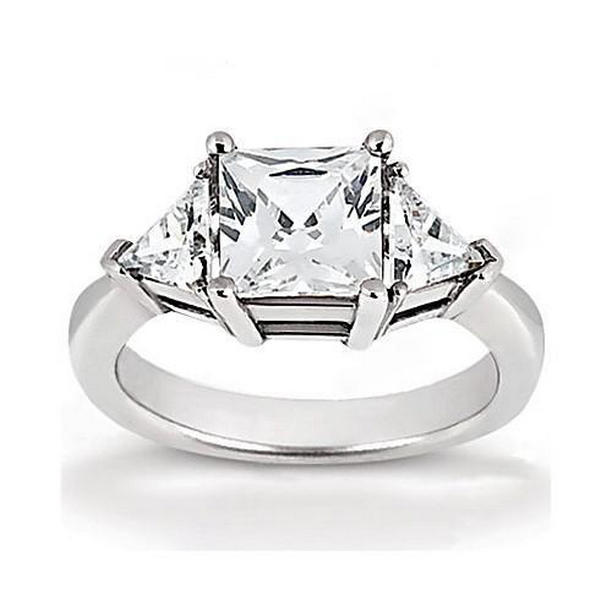 1840 2.21 CT Princess Diamond Three Stone Ring with Trillions, Size 6.5