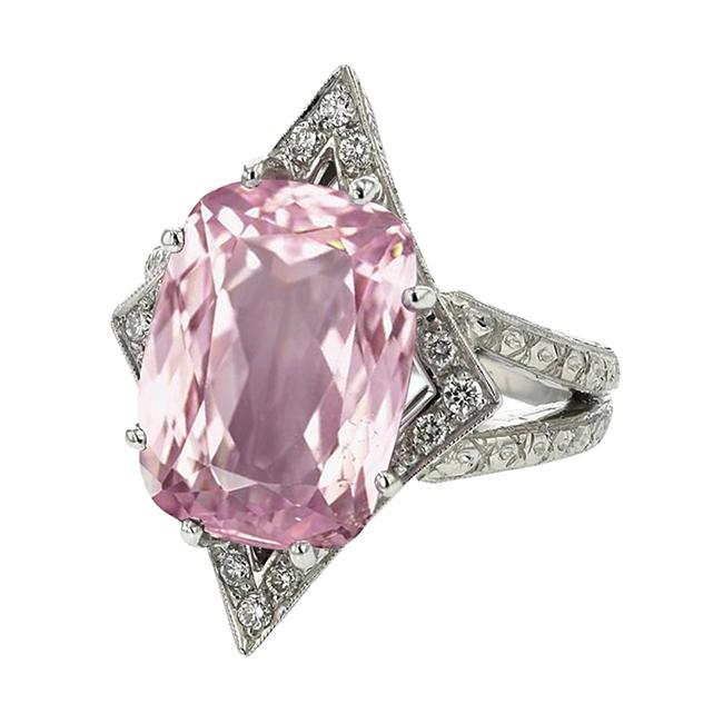 Picture of Harry Chad Enterprises 22943 17.50 CT Diamonds Kunzite Gemstone Ring&#44; 14K White Gold - Size 6.5