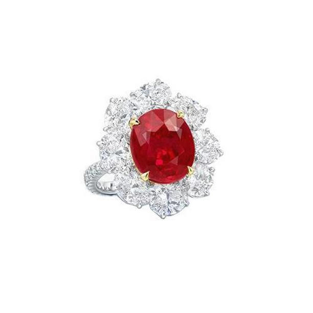 Picture of Harry Chad Enterprises 22954 4.50 CT Red Ruby with Diamonds Flower Style Ring&#44; Size 6.5