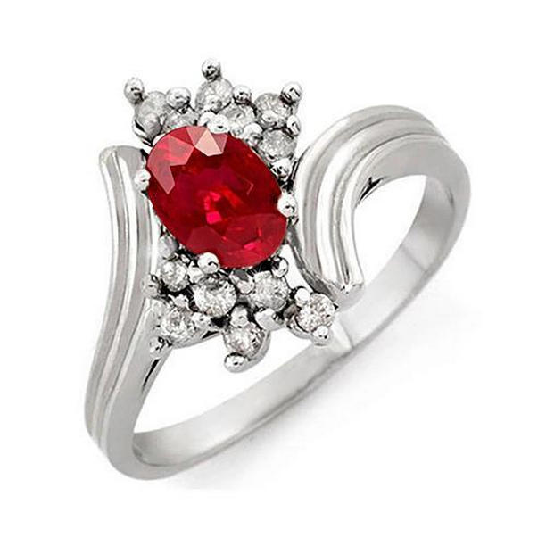 22970 1.50 CT Red Oval Ruby & Diamond 14K White Gold Anniversary Ring, Size 6.5