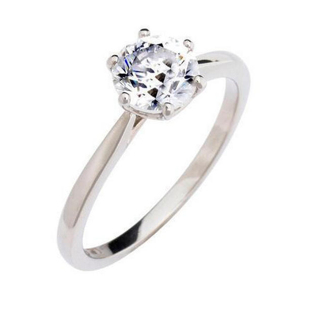 24671 White Gold Round Cut 1.25 CT Diamond Solitaire Ring, Size 6.5